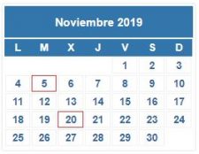 CALENDARIO DEL CONTRIBUYENTE. NOVIEMBRE 2019