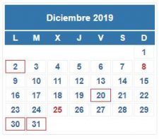 CALENDARIO DEL CONTRIBUYENTE. DICIEMBRE 2019